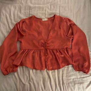 Altar’d State Coral Pink Longe Sleeve Peplum Crop Top — Medium